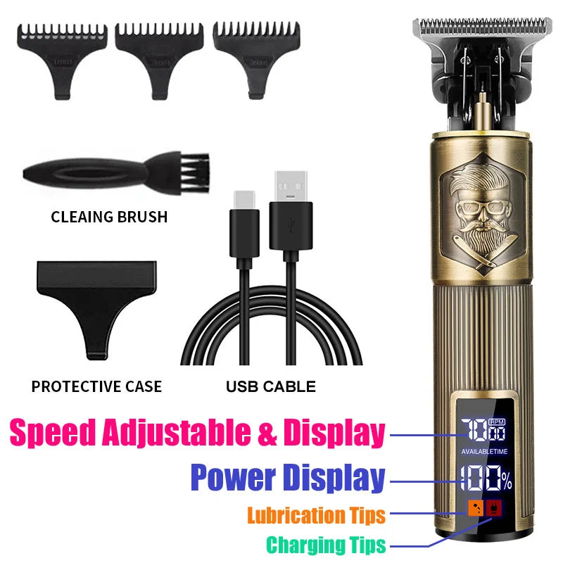 T9 Hair Trimmer for Men Cordless Beard Clipper 4 Guide Combs Brush USB C Cable Silent Operation Shaver Home Haircut Tool Kit