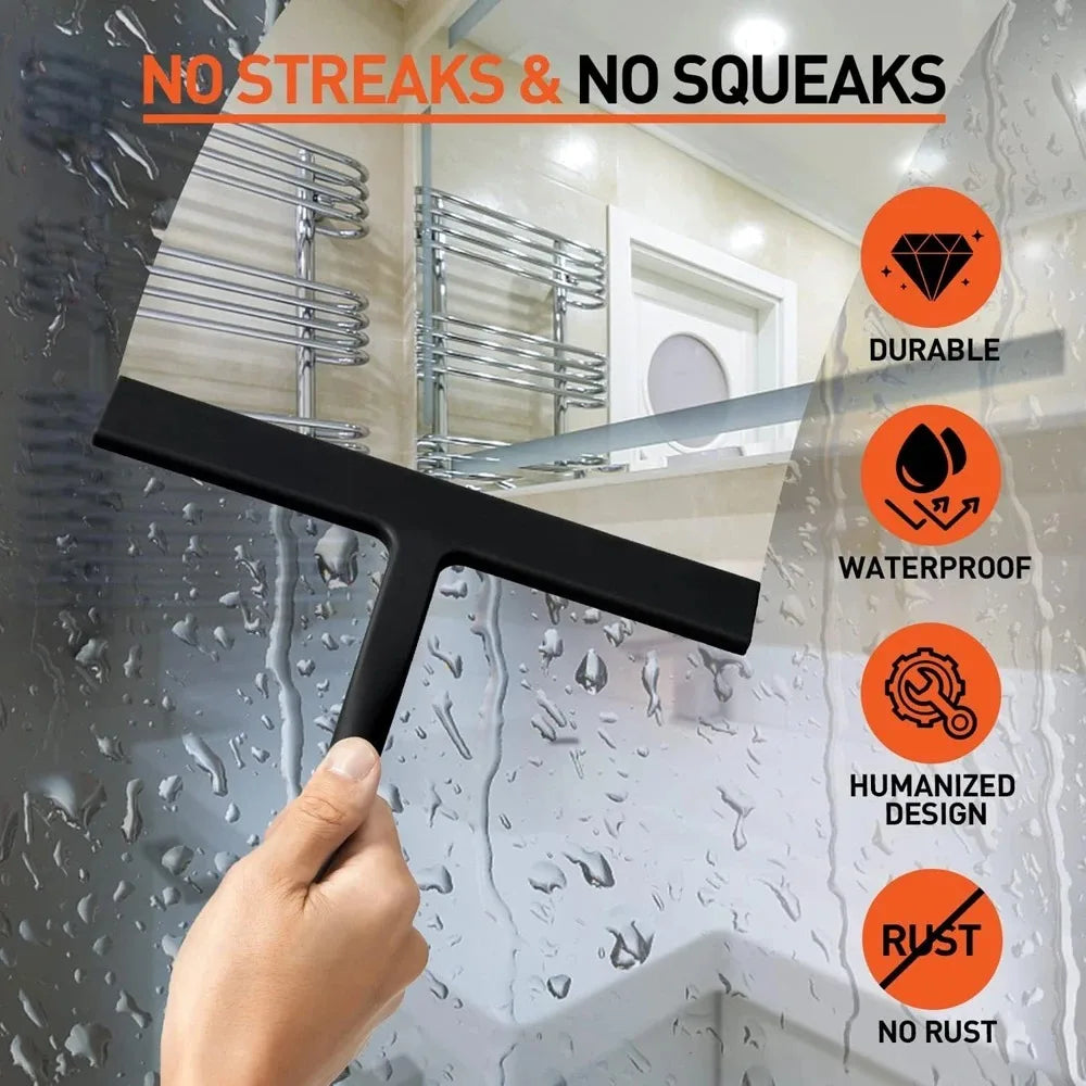 Matte Black Silicone Squeegee Streak Free Cleaning Shower Squeegee for Glass Bathroom Shower Doors Mirrors Tiles Car Windows