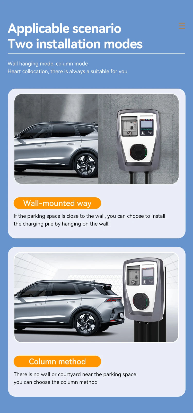 ETEC with socket Electric vehicle Type 2 plug 22kW 32A three-phase Modbus home electric vehicle charging pile EKEC1.