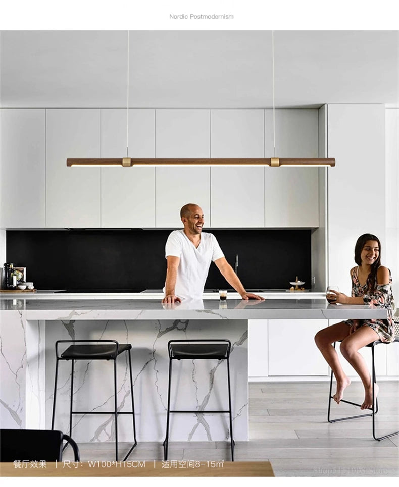 Modern LED Pendant Light ong strip restaurant chandelier dining room lamp minimalist office Lustre Walnut Home decor Lighting