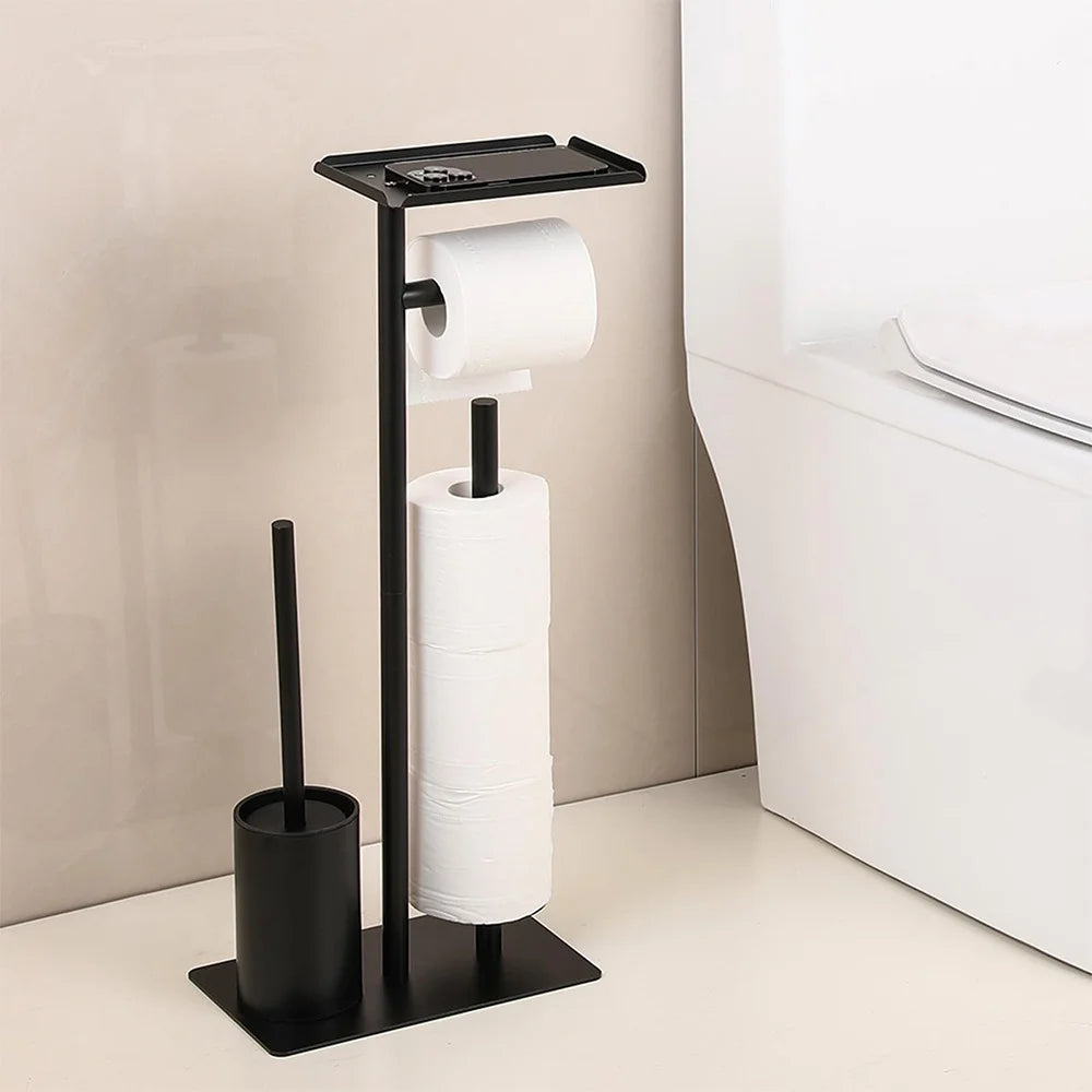 Stainless Steel Standing Toilet Set, Toilet Paper Holder with Toilet Brush for Bathroom Storage