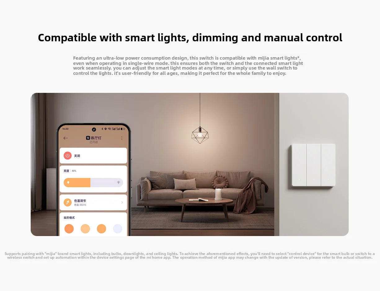 Xiaomi Smart Wall Switch Single Double Triple Key Dual Control Live&Neutral Line Work for Smart Light Mi home App