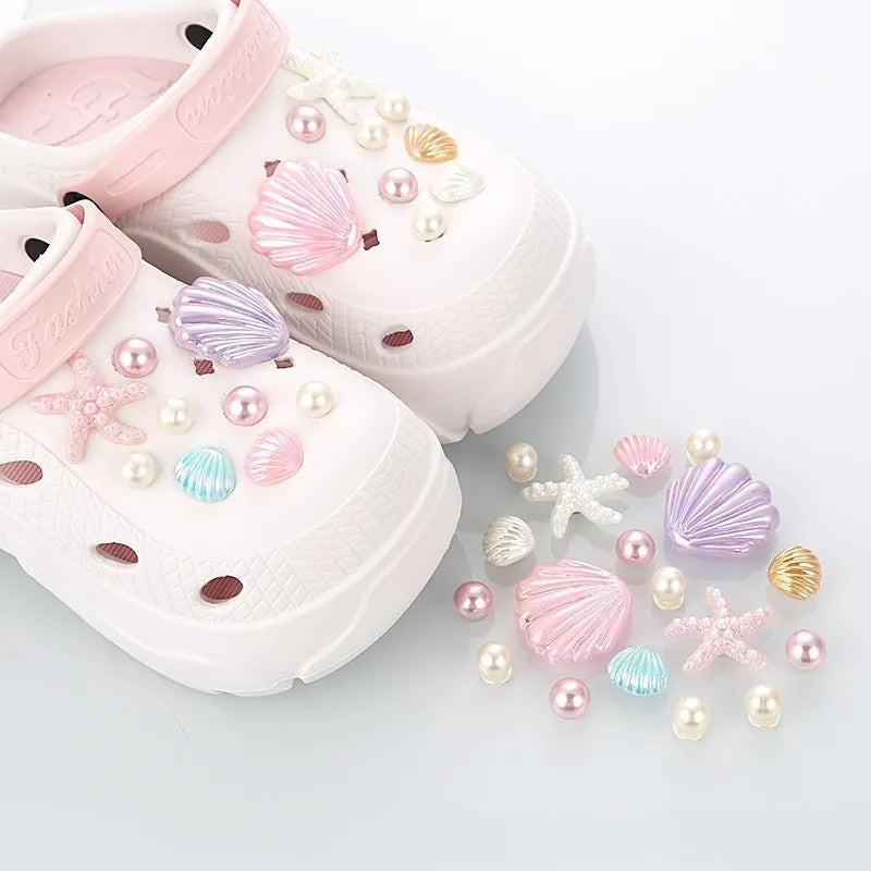 18PCS Shoe Charms for Clogs Slippers DIY Summer Starfish Shell Handicrafts Shoe Decoration Buckle Charms Hole Shoes Accessories