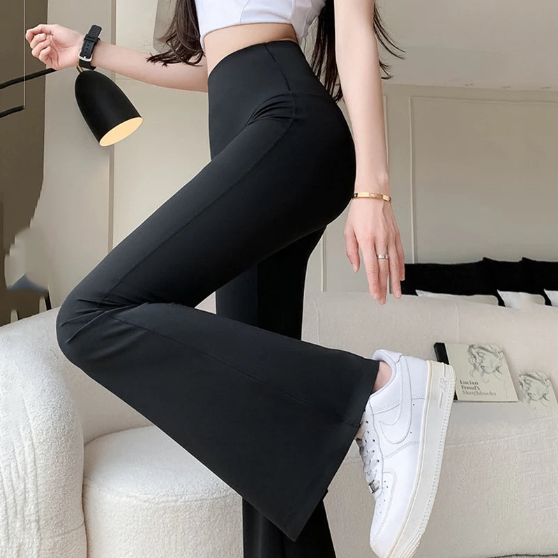 Seamless Flared Shark Pants Women Solid Color High Waist Casual Leggings Woman Spring Summer Skinny Tight Horseshoe Pants Mujer