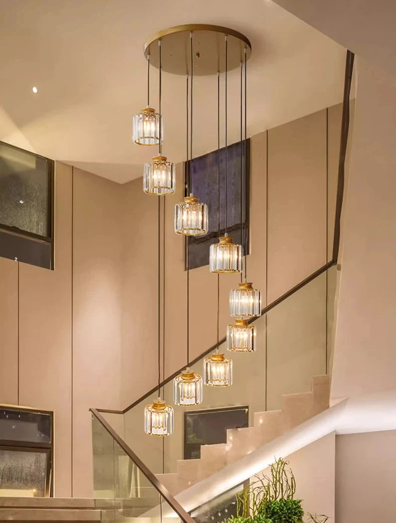 Staircase Pendant Lamp Modern Light Luxury Crystal Lamp Simple Living Room Lamp Duplex Hotel Lobby Interior Decoration Lighting