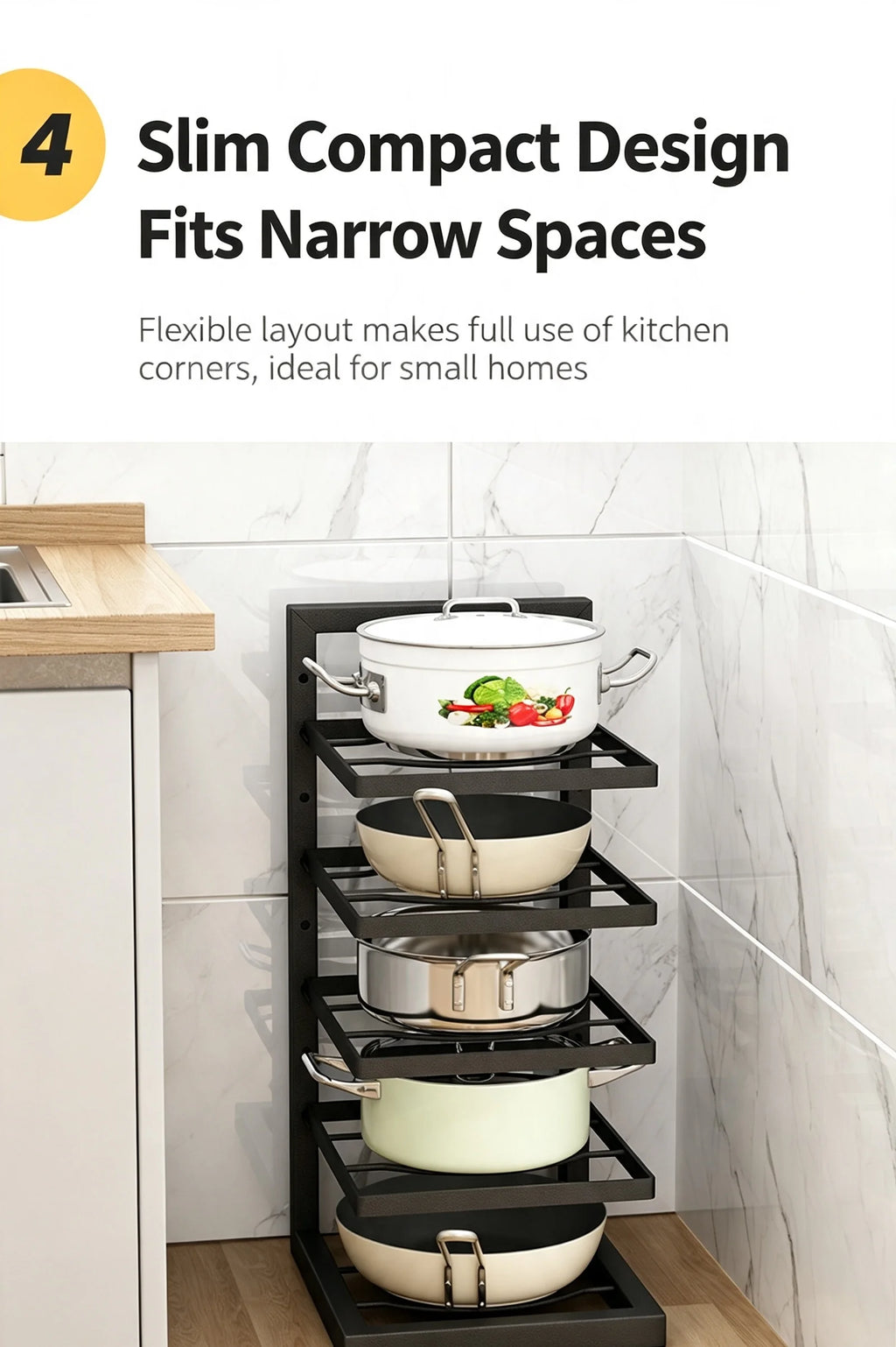 Adjustable Pot Rack Organizer, Kitchen Carbon Steel Pot Storage Rack, Multi-Layer Household Pot and Pan Organizer for Cabinet Un