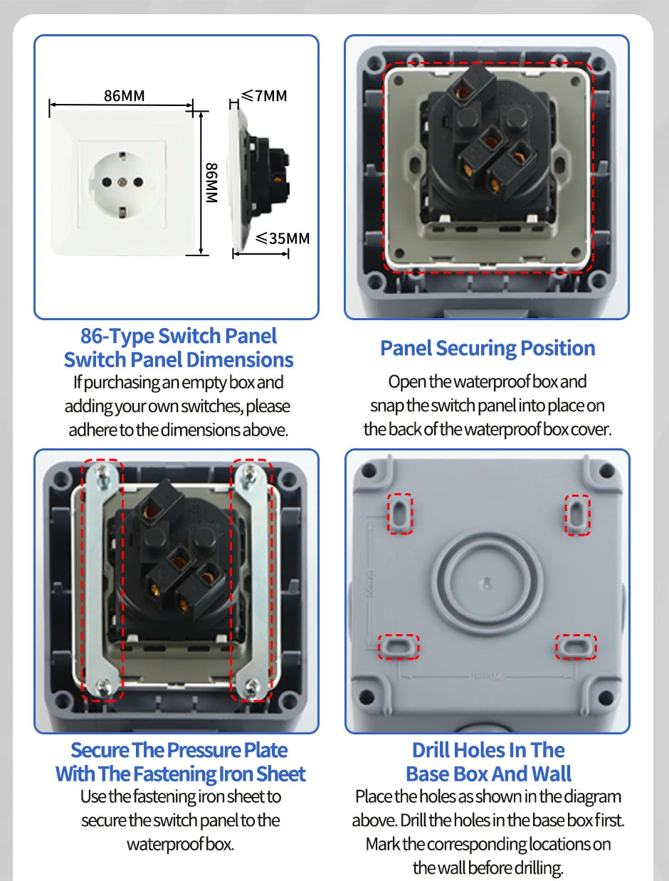 GTRIC Waterproof Outdoor Plug Electrical Sockets 250V AC IP66 DustProof Waterproof Socket With Switch Outside Master Plug