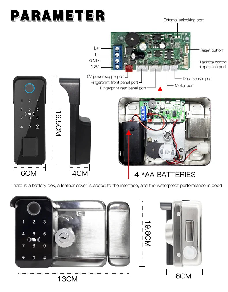 Tuya Bluetooth-compatible App Waterproof Fingerprint Smart Door Lock Gate Password RFID Card Rim Bolt Lock Electronic Door Lock
