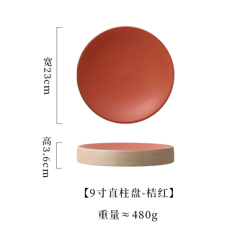 Premium Western Cuisine Plate Retro Round Plate Commercial Ceramic Tableware Cylinder  Simple Cake Dim Sum