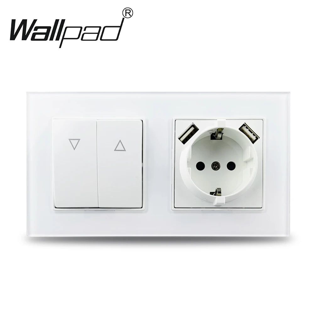 Touch Light Switch With EU Power Wall Sockets White Black 300W Led 1 Gang 1 Way Crystal Glass Panel Interruptor 157mm*86mm