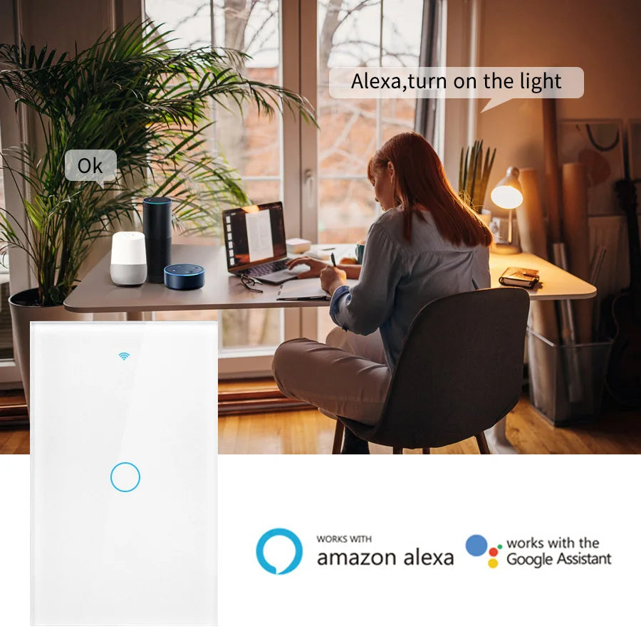 Wifi+Bluetooth Touch Light Switch No Neutral Wire &Neutral Wire US Touch Panel Wall Switches Works with Tuya Smart Life App
