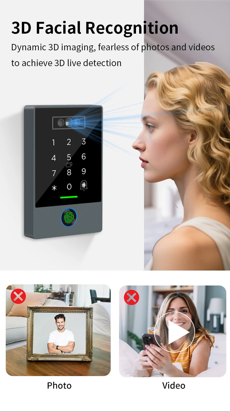 TTLOCK Face Recognition Video Doorbell Intercom Attendance Machine Fingerprint + Palm Vein + 3D Facial Recognition 3-in-1 IP67