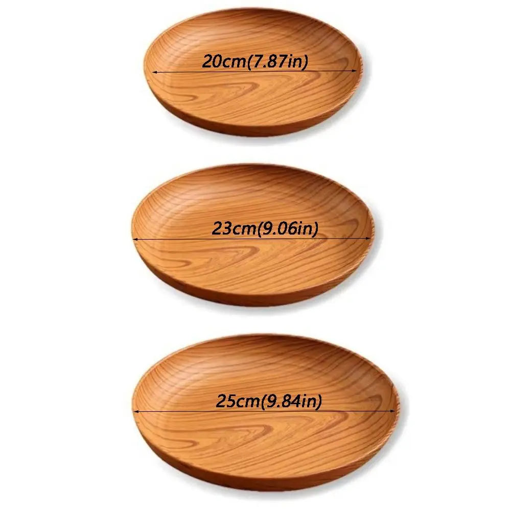Kitchen Accessories Plastic Wood-Grain Round Tray Imitation Wood Multi-Purpose Tea Tray Dinner Plates Tea Coffee
