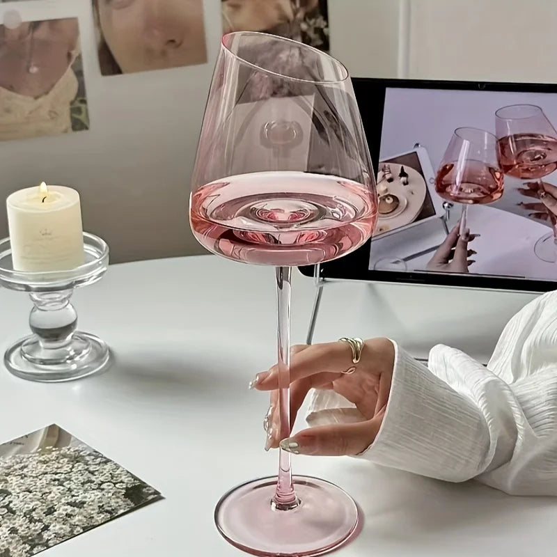 Pink Crystal Wine Glasses Slanted Mouth Goblets  Ideal Valentine'S Day Gift Bars & RestaurantsDay Wine Wine Glasses for Couples