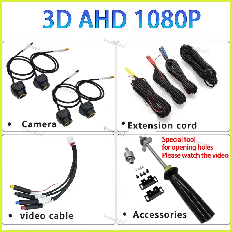 360°Panoramic Camera For Android auto system 360APP Front/Rear/Left/Right HD Camera AHD1080P With camera dedicated hole opener