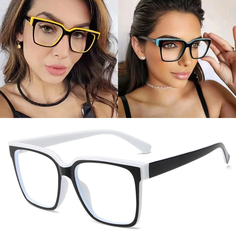 Fashion Double Color Women Cat Eye Glasses Frame Retro TR90 Clear Anti-Blue Light Eyewear Men Optical Blue Yellow Frame
