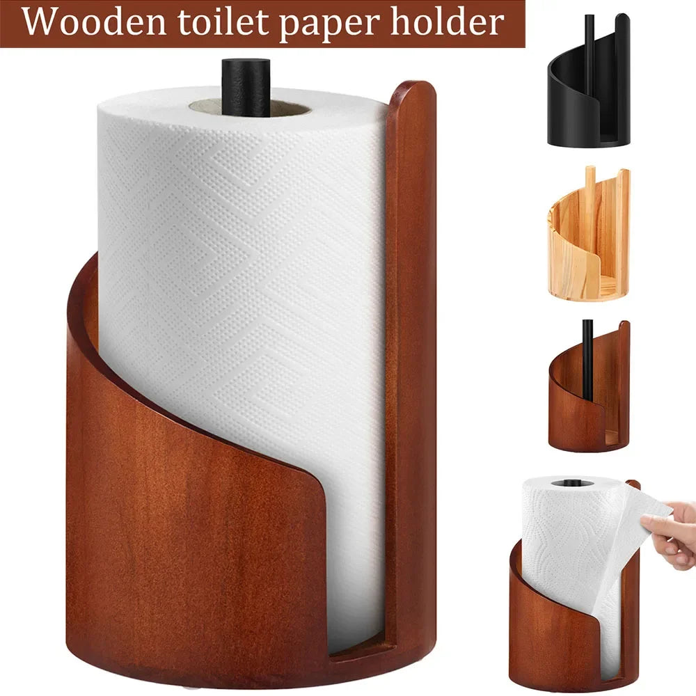 New Paper Towel Holder Wooden Kitchen Spiral Roll Paper Holder Anti-Skid Tissue Vertical Stand Countertop Bathroom Decoration