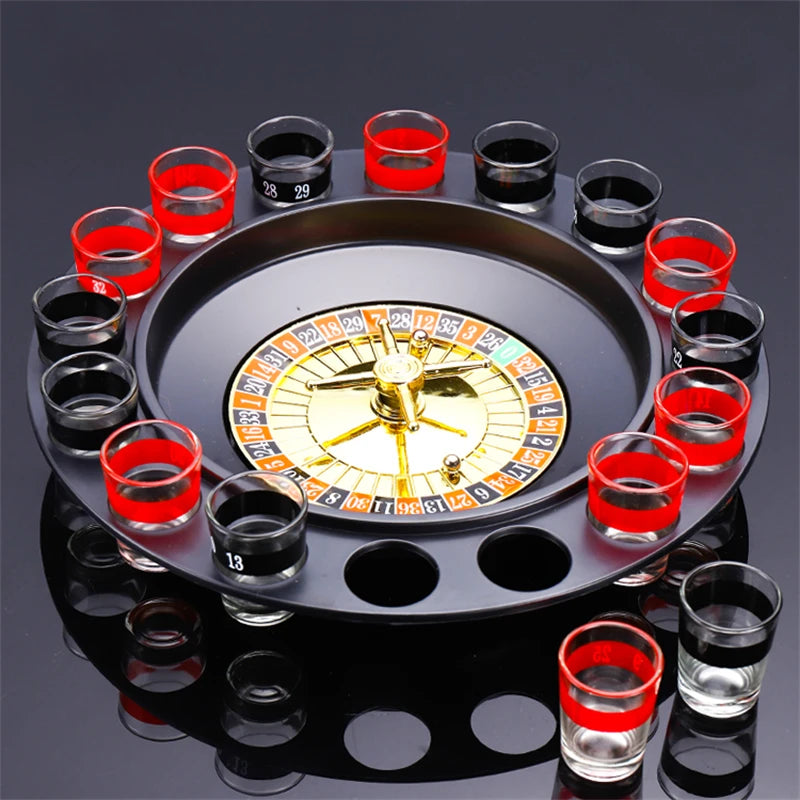 16 Glasses Transparent Glass Wine Cup Game Bar Drinking Game Whiskey Cocktail Bar Party Game Push Turntable Drinking Accessories