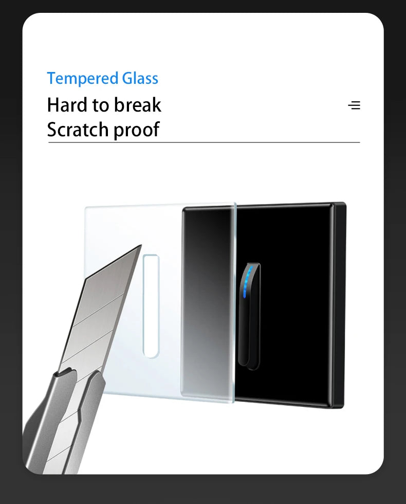 Wall Light Switch 1/2/3/4 Gang LED Indicator Piano Button, White Black Gray Gold Tempered Glass Panel Wallpad L6, 86*86mm
