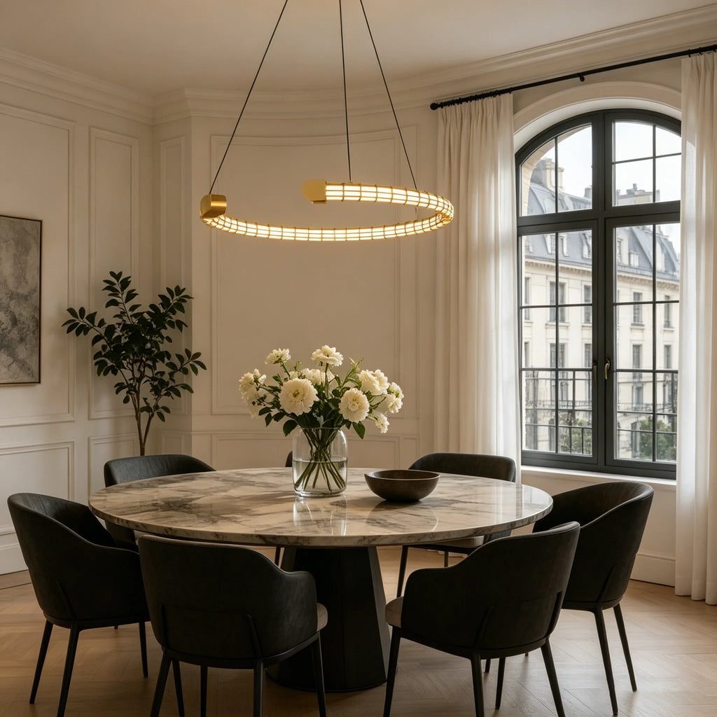 Modern Luxury LED Pendant Light for Living Room Villa Kitchen Island Table Round Iron Dining Hanging Chandelier Home Decor