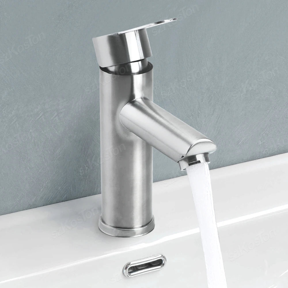 Bathroom Faucet Hot Cold Sink Faucet Single Hole Round/Square Stainless Steel Tap Deck Mounted Bathtub Counter Basin Faucet