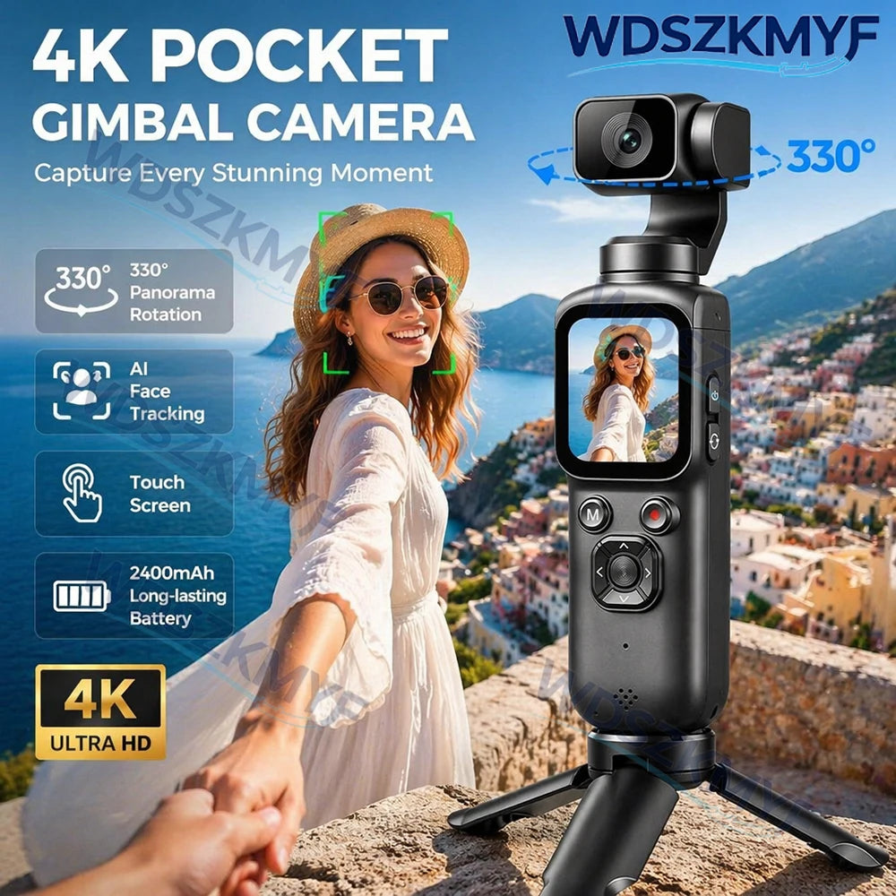 UHD 4K Action Camera With 330° Face Tracking Gimbal Stabilizer Pocket Camera for Vlog Outdoor Travel Handheld Video Recorder