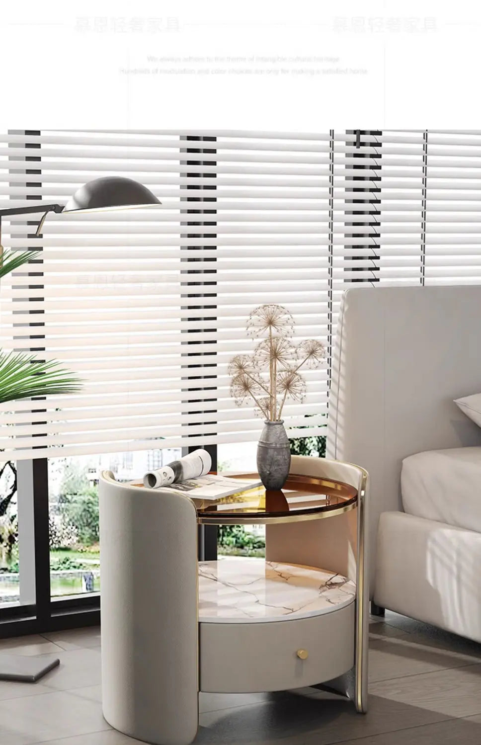 Modern Italian Round Bedside Table: Minimalist Design, Luxury & High-End Storage for Home Bedrooms