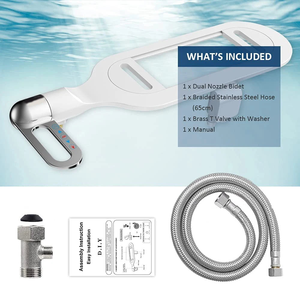 New Ultra-thin Bidet Attachment Fresh Water Sprayer Dual Nozzles Adjustable Water Pressure Self Cleaning Non Electric Bidet