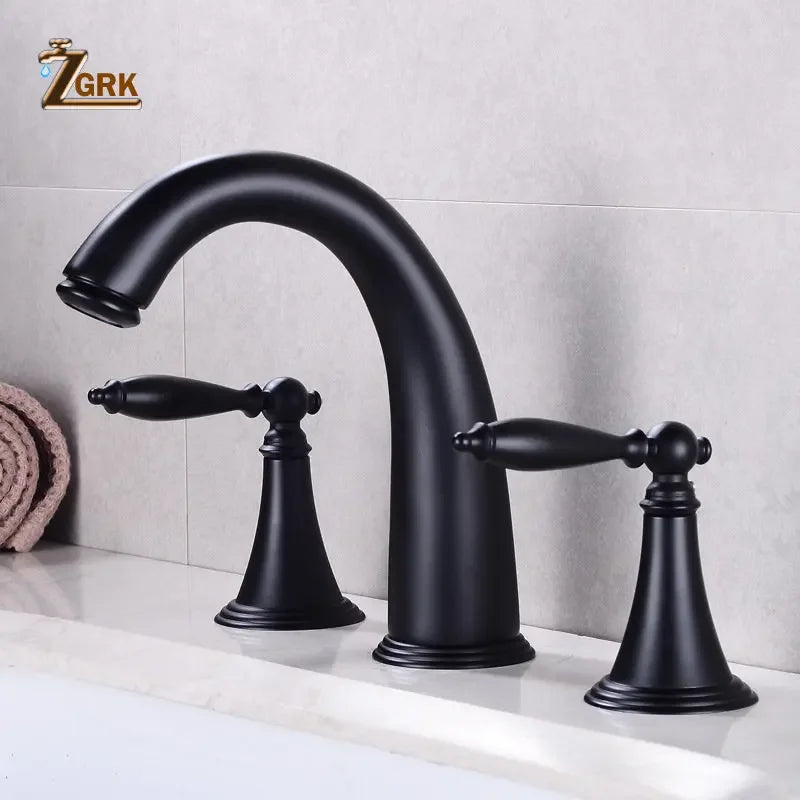 Basin Faucet 3 Holes Dual Control Bathroom Sink Faucet Deck Mounted Cold Hot Vintage Mixer Taps Bathtub Faucet