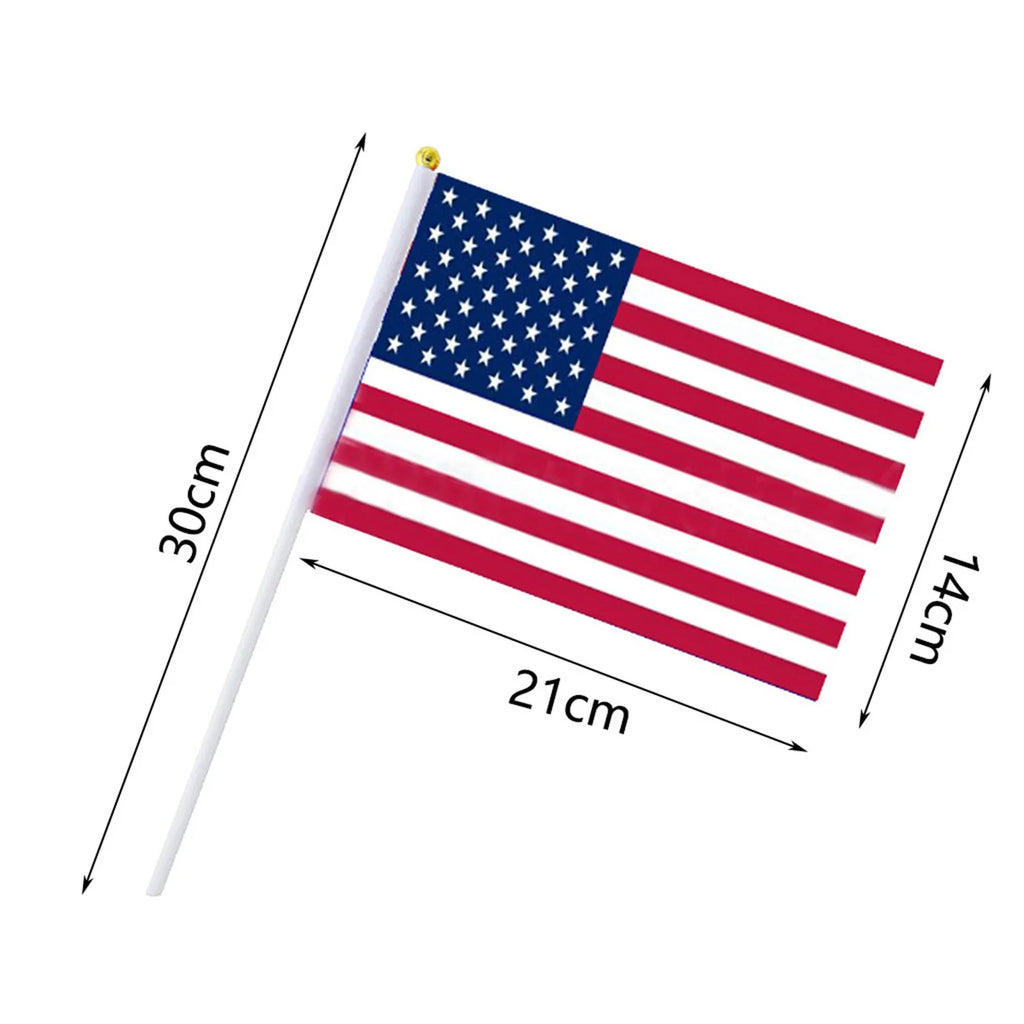 10PCS USA Stick Flag,American US 14x21cm HandHeld Mini ensign Pole United States Stick Flag Vivid Color Fade Resistant banner