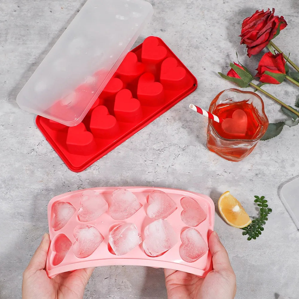 New 3D Love Heart Ice Tray Silicone Pink Blue Red Ice Cube Mold 10 Compartment Easy Release Cupcake Mold Kitchen Gadgets