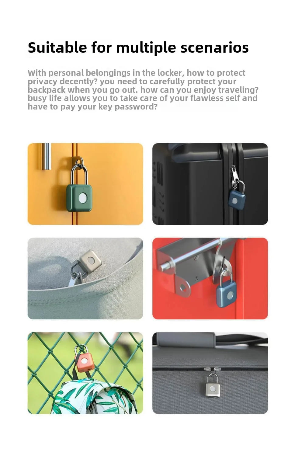 Intelligent Fingerprint Unlock Luggage Cabinet Lock Electronic Lock Head Dormitory Padlock High Security Travel Lock125