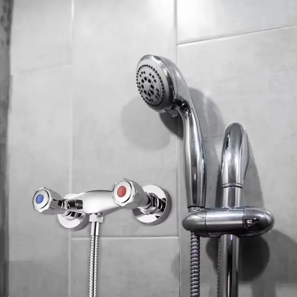 Modern Metal Out Water Inlet Valve Hot and Cold Double Control Double Shower Faucet Valve Wall Mounted Water Tap Mixing Valve