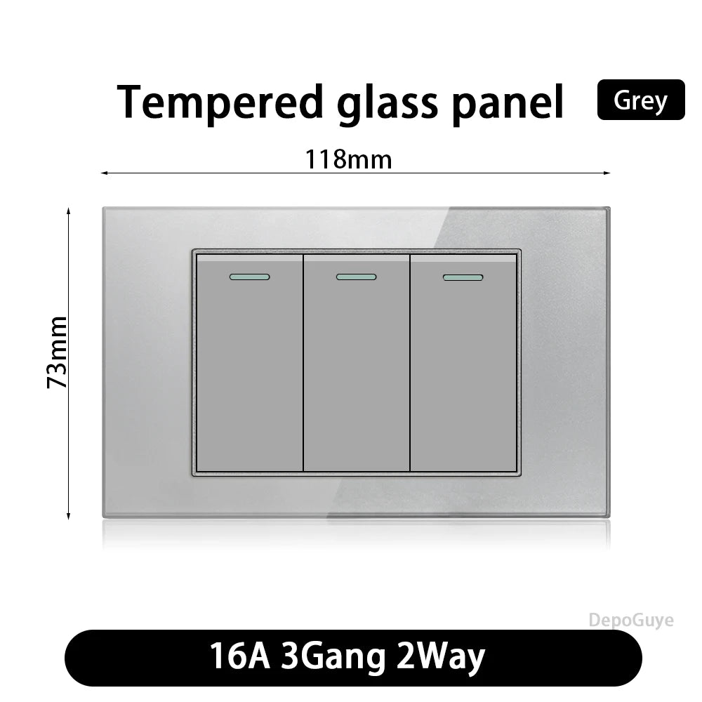 118 Type US Mexico 1/2/3/4/Gang 2/3Way Wall Light Switch Brazil Tempered Glass Panel ON OFF Push Button Power Rocker Switch