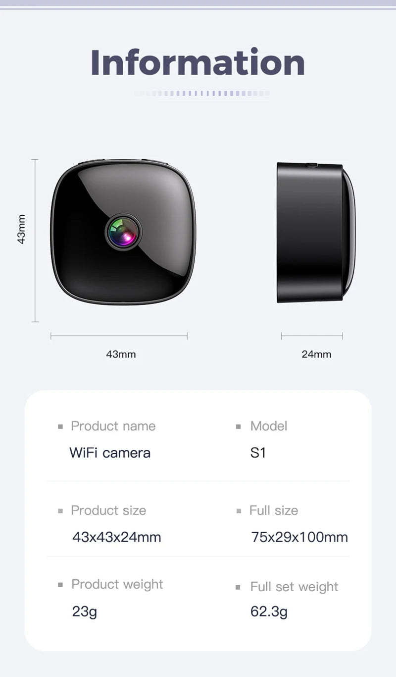 New Security Monitoring High Definition 4K 360 ° Rotating WiFi Mini Camera No Need for Plug in Night Vision Smart Home