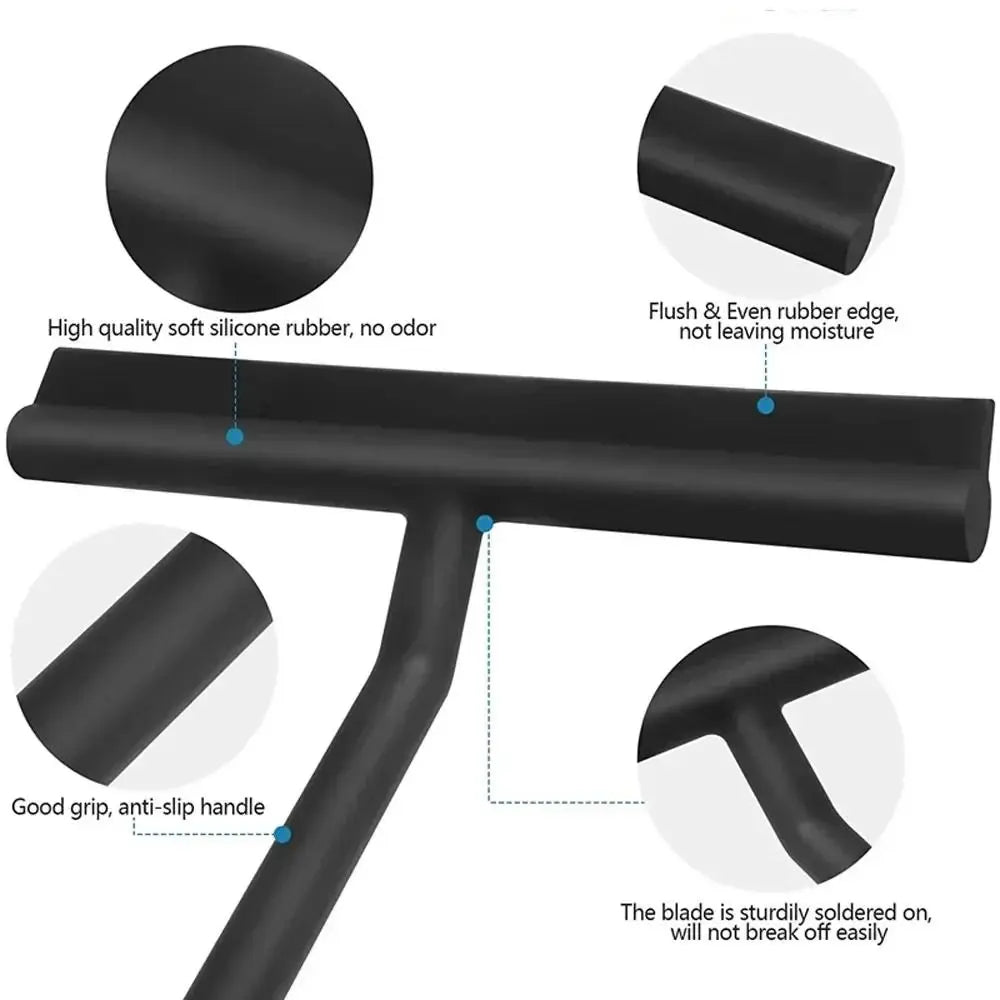Matte Black Shower Squeegee Streak Free With Handle Window Scraper Silicone Material Hanging Holder Cleaning Tool