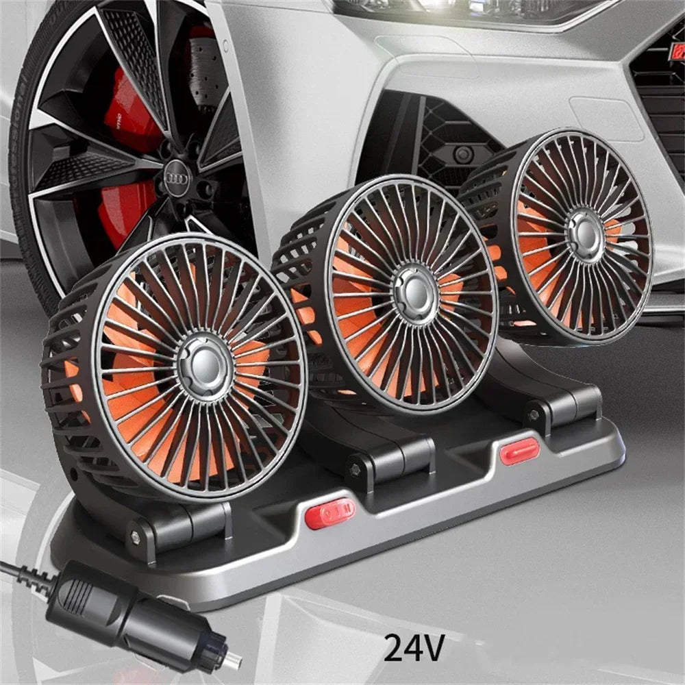 1/2/3 Head Car Fan Summer Air Cooler USB/12V/24V Adjustable 2 Speeds Silent Fan for Home Desk Office & Car