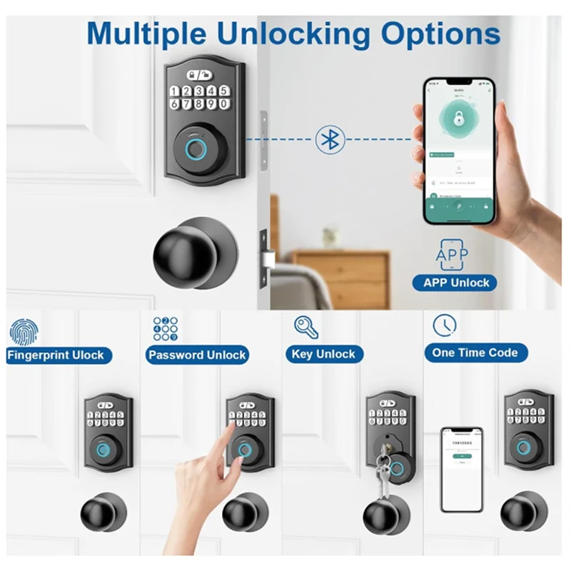 -MEOF Fingerprint Door Lock With APP Control/Fingerprint/Password/Key, Smart Deadbolt Lock With Automatic Lock
