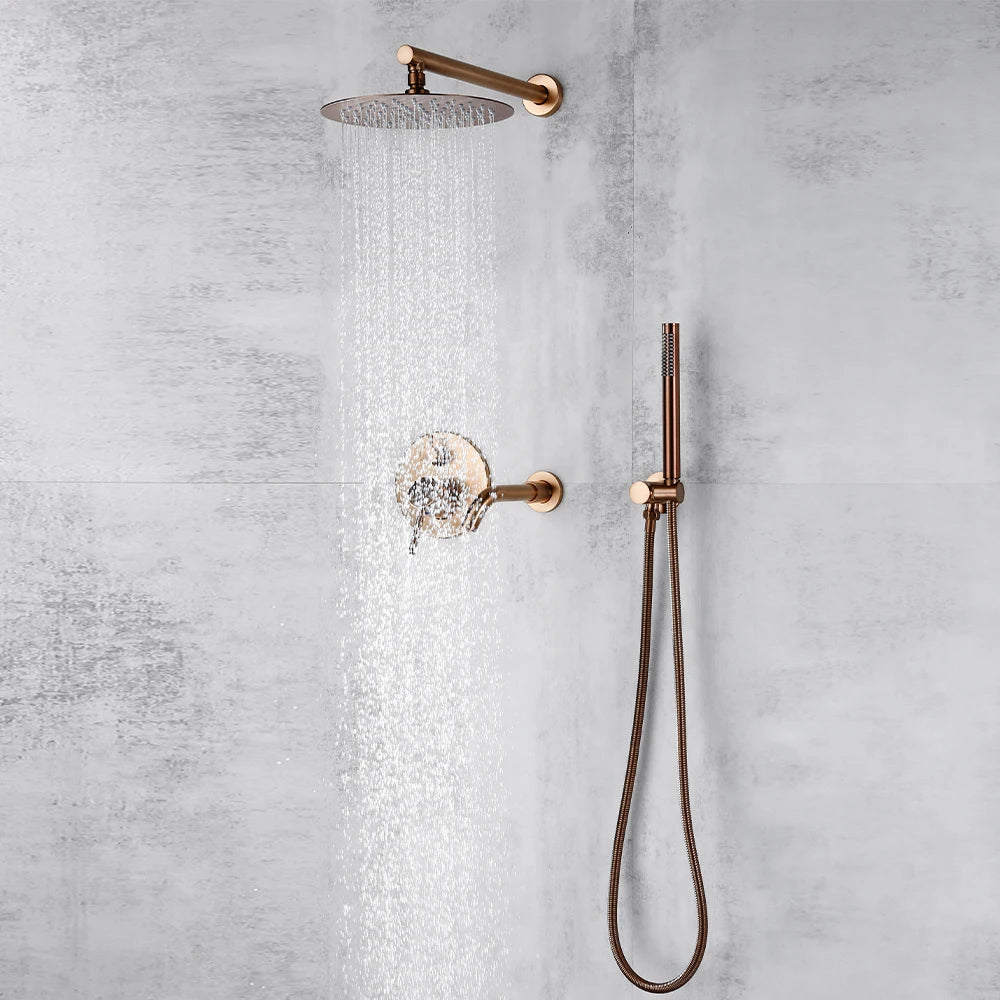 Bathroom Shower Faucet Brushed Rose Gold Smesiteli Brass 3 Way Diverter Valve Kit Hot & Cold Mixer Tap Tub Spout Hand Spray