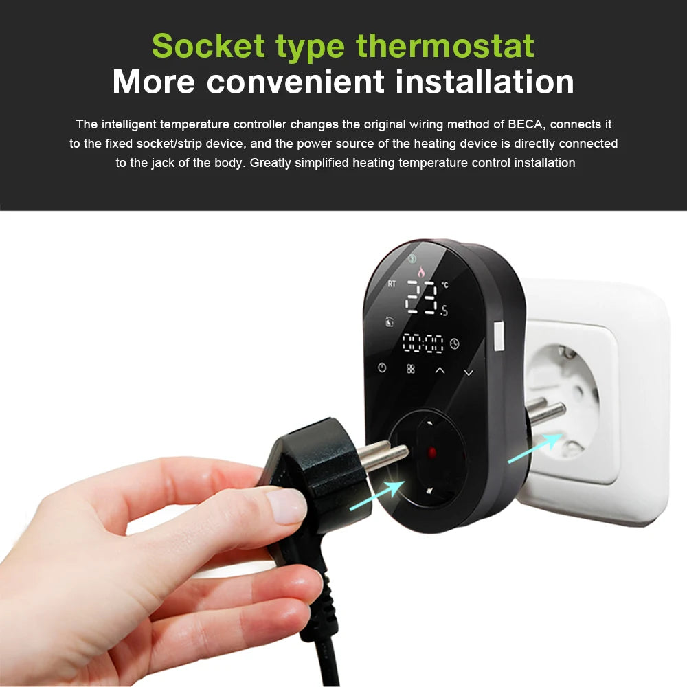 Tuya WiFi Smart Thermostat Socket APP Control Temperature Controller 16A 220V Digital Thermostat Switch EU Plug for Household