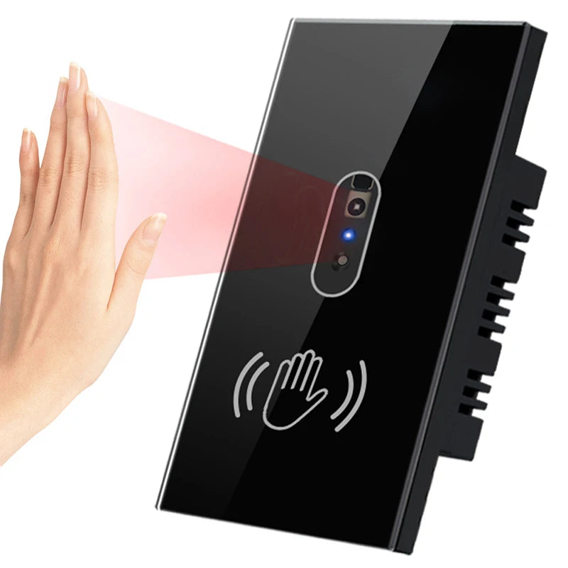 110V 220V 10A Smart Wall Light Switch Hand Sweep Sensor Glass Screen Panel without Touch EU US IR Infrared Lights Sensor Switch