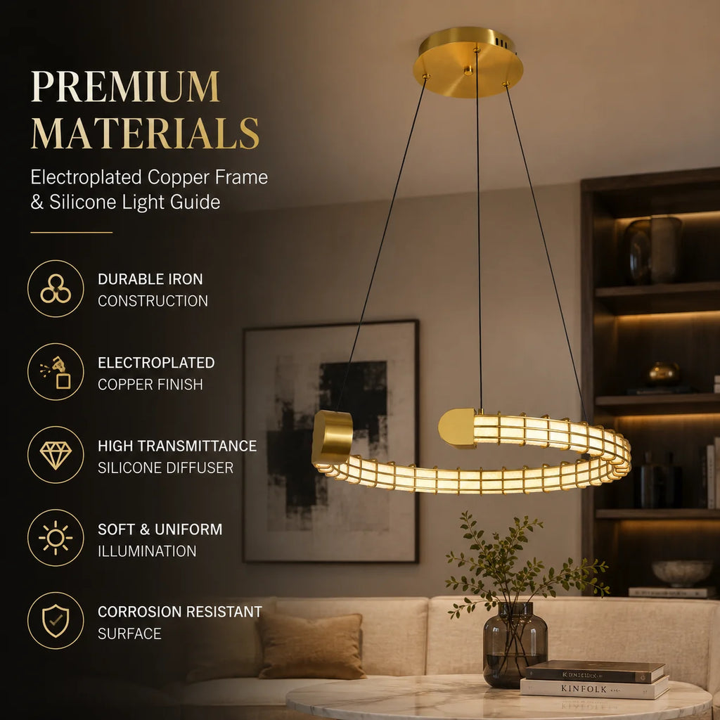 Modern Luxury LED Pendant Light for Living Room Villa Kitchen Island Table Round Iron Dining Hanging Chandelier Home Decor