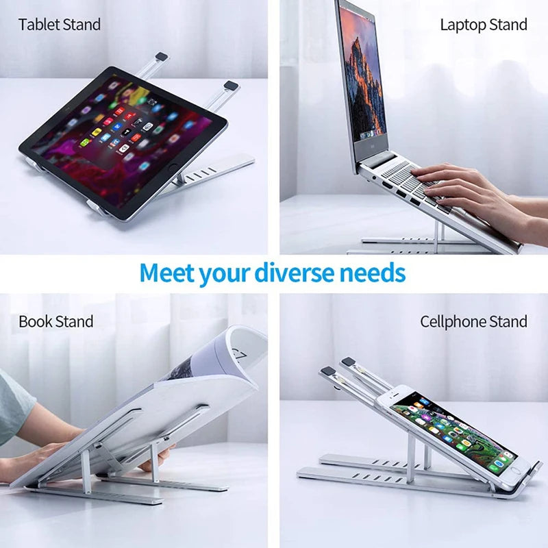 Foldable aluminum laptop stand, adjustable height tabletop laptop stand, laptop stand for desk compatible with macbook air pro
