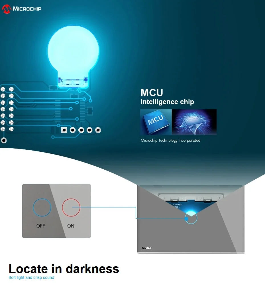 Livolo US/AU Standard Wall Touch Switch Crystal Glass Panel Touch Control Light Switch AC 110~250V/50~60Hz