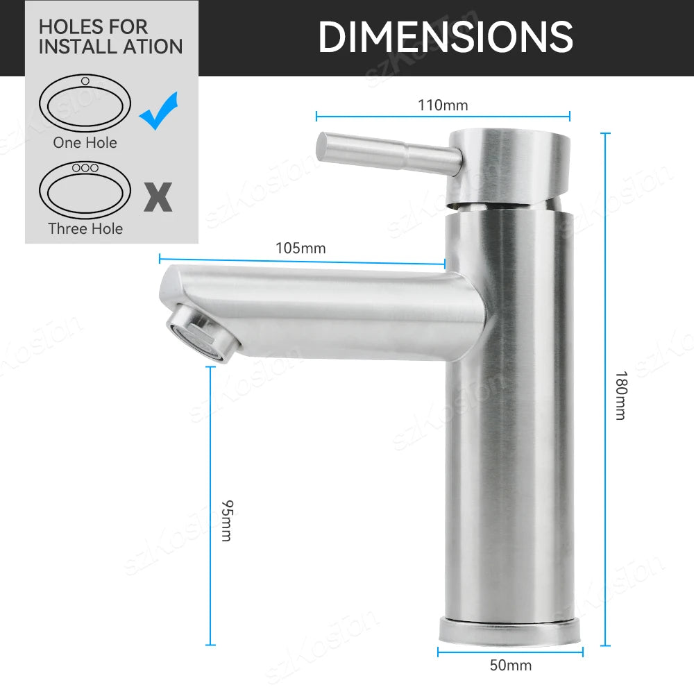 Bathroom Faucet Hot Cold Sink Faucet Single Hole Round/Square Stainless Steel Tap Deck Mounted Bathtub Counter Basin Faucet