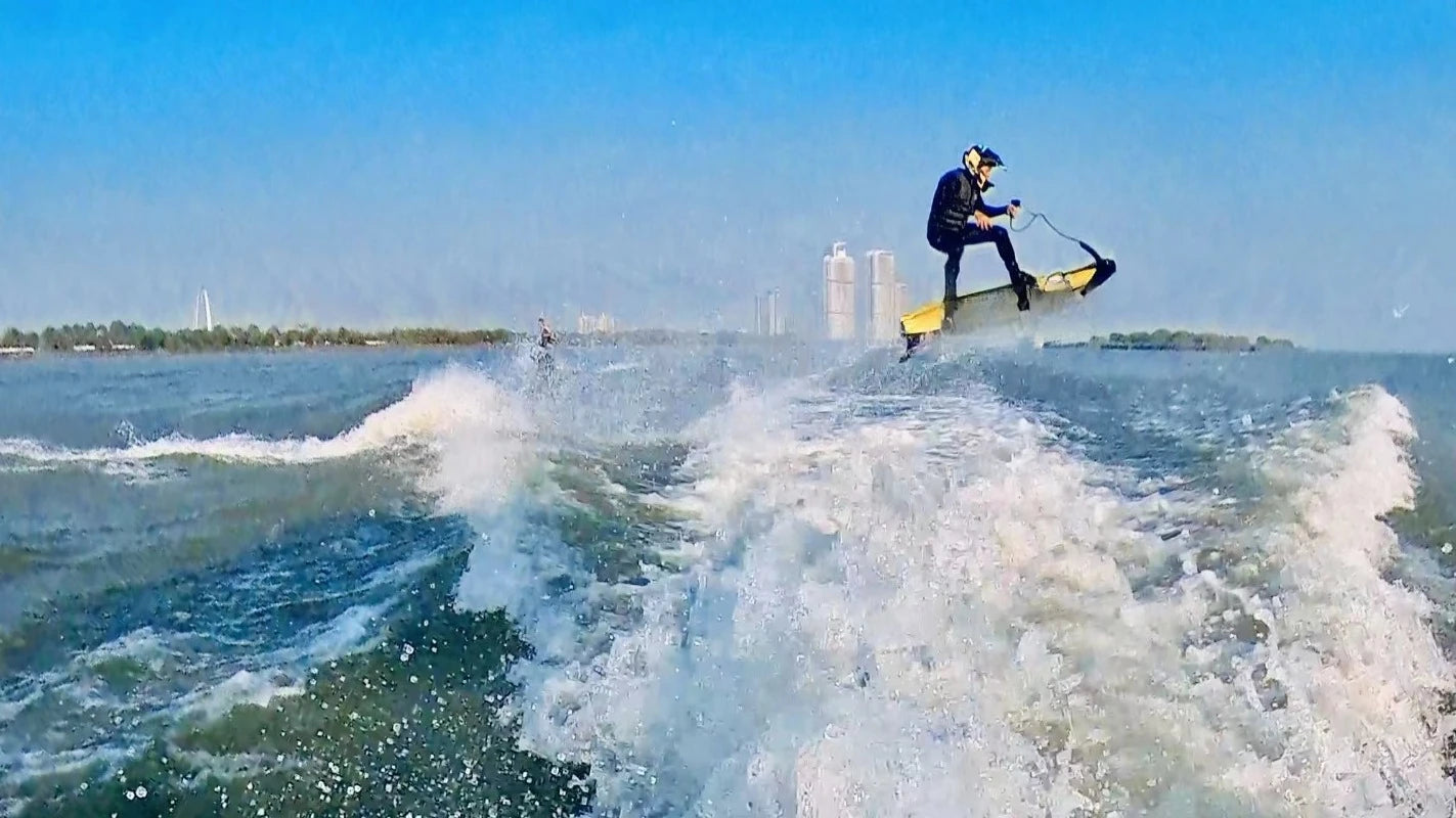Water sports electric surfboard with power supply