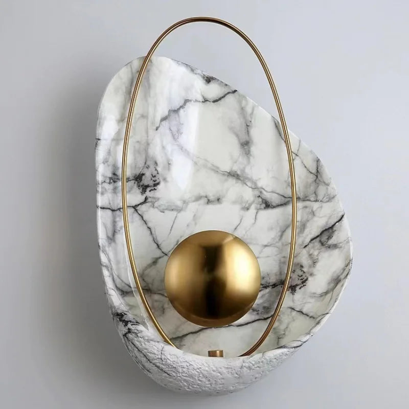 Nordic Modern Light Luxury Marble Wall Lamp Bedroom Background Led Lighting Decoration Creativity Mirror Aisle Sconce Indoor