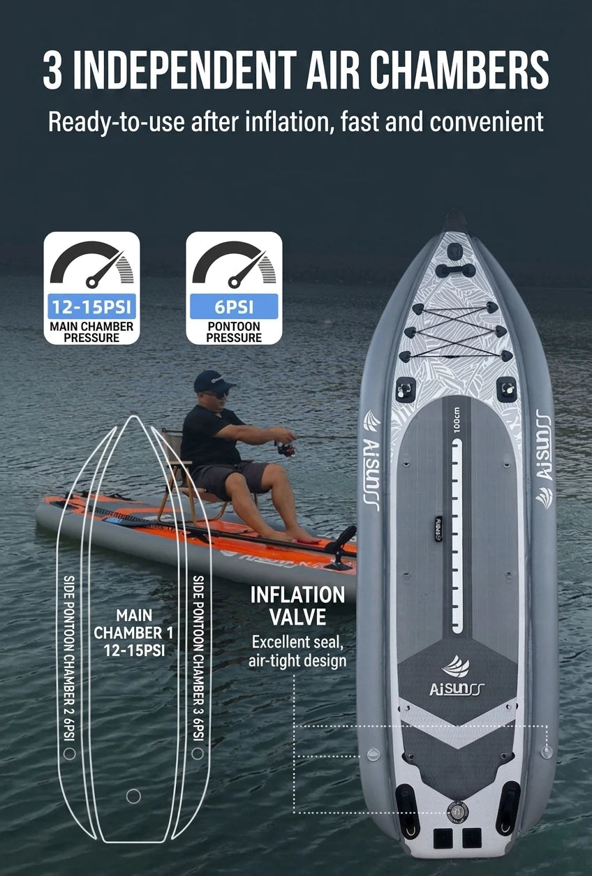 Inflatable Fishing Boat Kayak SUP Thickened Sea Fishing Paddle Board with Rod Holders, Stable Lure Fishing Platform