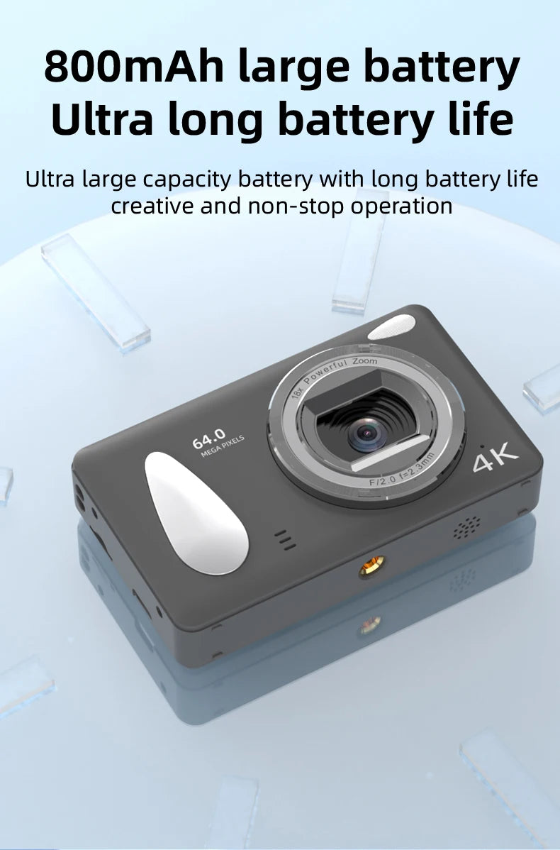 UHD 4K Digital Camera  2.4inch IPS Screen 18X Zoom Video 64MP Photo Compact Optical Camcorder Cameras for YouTube Vlog Photos