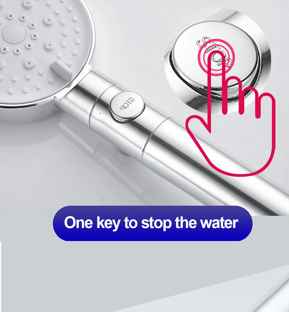 ZhangJi 2025 New 5-Function Shower head with Stop button 10cm Big Panel Silicone gel Hole Easy Cleaning Bathroom Nozzle Sprayer